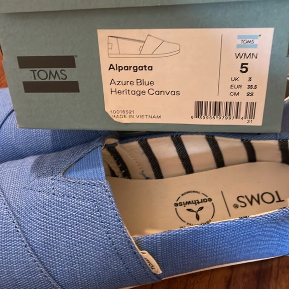 Lightly worn Toms alpargata. Azure blue. Heritage canvas. - Picture 7 of 7